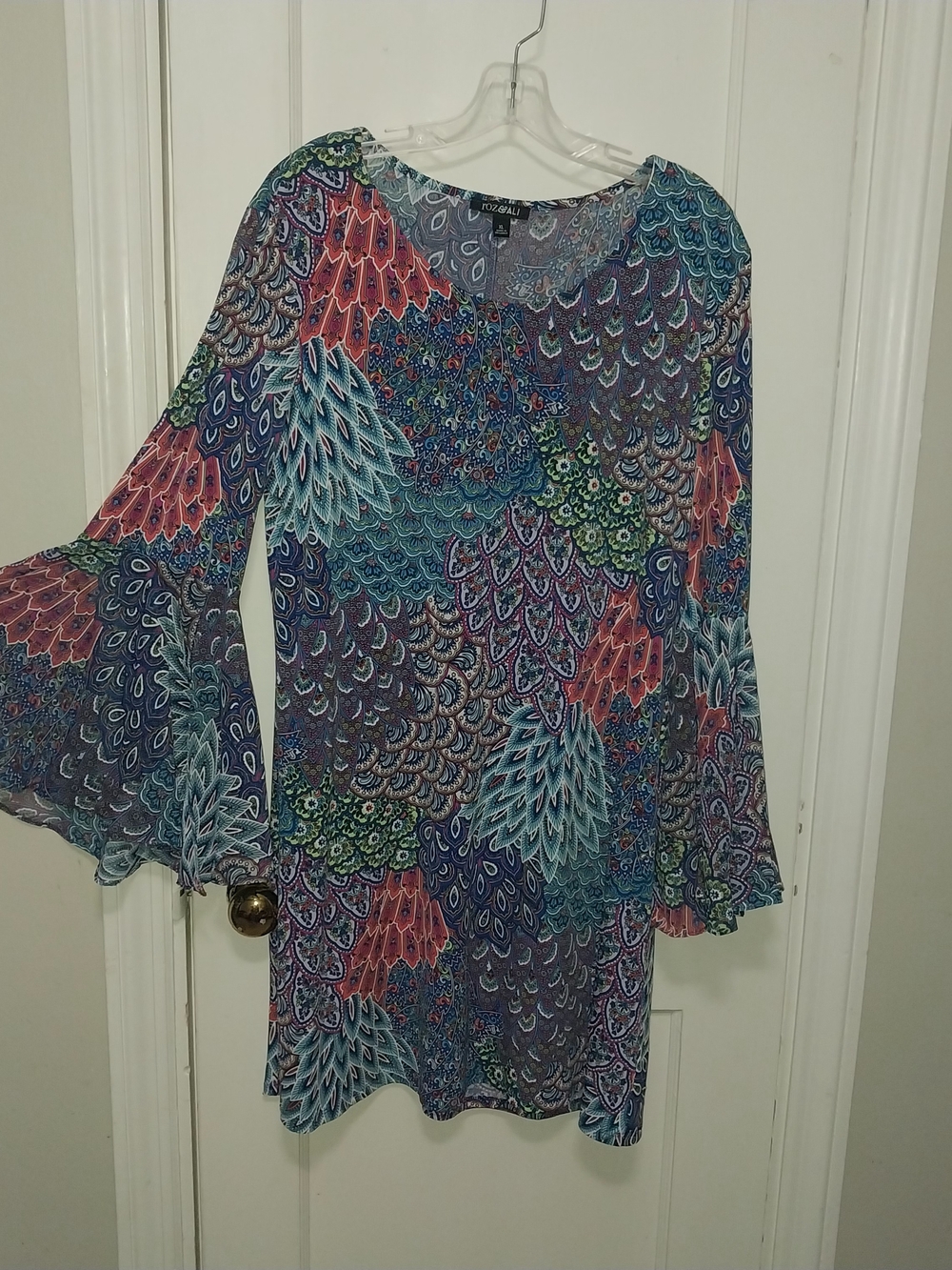 Roz & Ali Multicolor Printed Bell-Sleeve Tunic - Violet, Teal, Coral